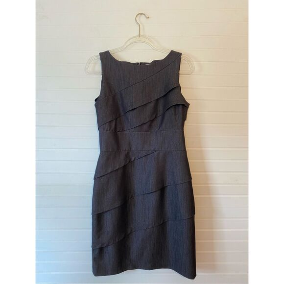 Calvin Klein Charcoal Black Denim Asymmetrical Ruffle Dress￼ - Picture 1 of 10